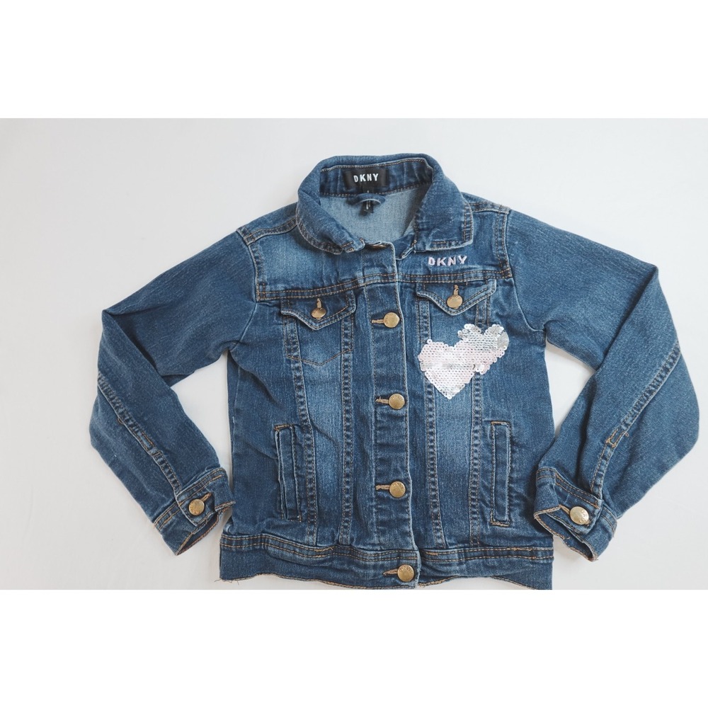 DKNY Sequin Denim Blue Jean Jacket O71827DG Girls Size 6 Youth